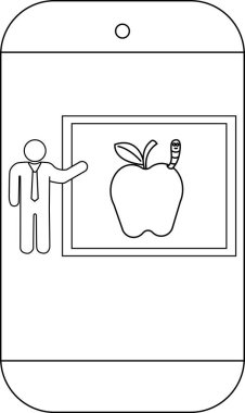 Telefon ekranında solucanla elma hakkında ders veren biri görülüyor.