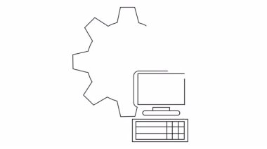 Masaüstü bilgisayarının arkasında siyah çizilmiş monitörü ve klavyesi olan bir çark.