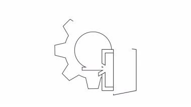 Açık bir kapının arkasında, içinde ok olan bir vites.