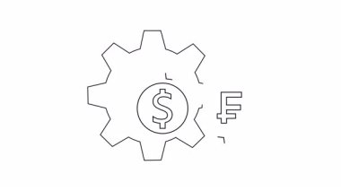 Para sembollerini döndüren bir dişli dolar ve dairesel oklarla dönen bir frank.