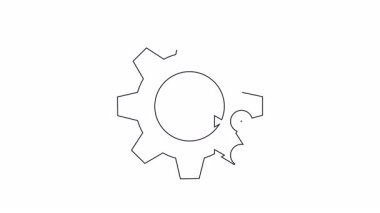 Siyah ve beyaz çizgiler bir döngü içeren bir dişli gösteriyor. Bir X işareti, bir ok ve bir kontrol işareti.