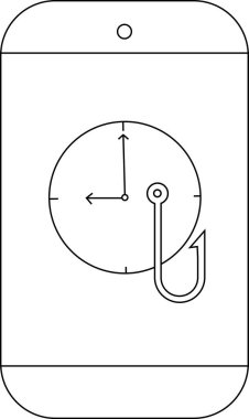 Bir telefon, üzerinde olta iğnesi olan bir saat yüzü gösterir.