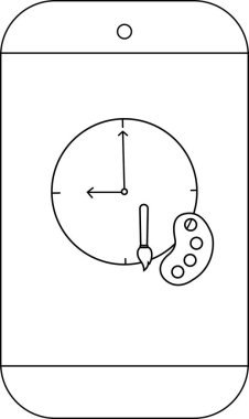 Bir akıllı telefon ekranında boyama araçları olan bir saati gösterir