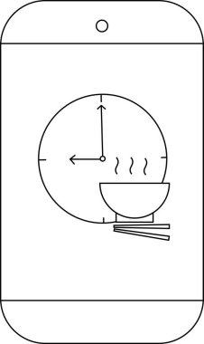 Akıllı telefon ekranında bir kase sıcak yemek ve çubukla 900 'ü gösteren bir saat var.