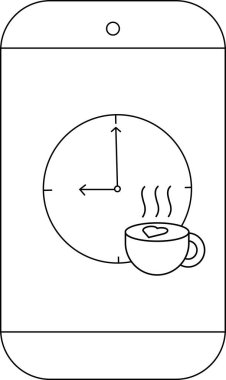 Saat 1200 'de cep telefonu ve ekranında dumanı tüten bir kahve fincanı.