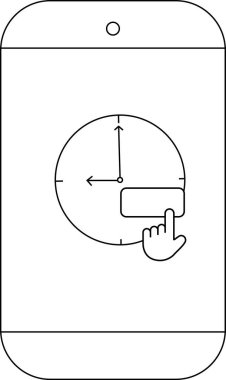 Bir düğmeye basan bir parmak ile bir saat ayarlama arayüzü gösteren akıllı telefon grafiği