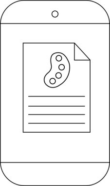 Bir cep telefonu ekranında boya paleti resmi ve metin satırları olan dijital bir belge gösterir