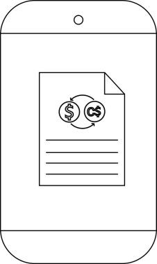 Bir akıllı telefon para birimi sembolleri ve C ile döviz veya para aktarımını işaret eden bir belge gösterir