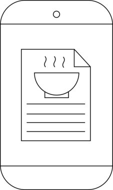 Metni temsil eden çizgiler çizen çorba kasesinin tarifini gösteren telefon görüntüsü