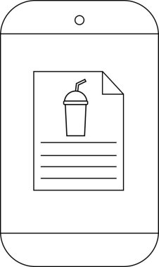 Smartphone içecek simgesi ve metin satırları içeren bir belge görüntüler