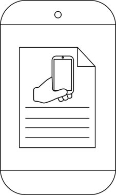 Başka bir akıllı telefonu ekranında tutan bir el ile belgeyi gösteren akıllı telefon çizimi