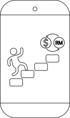 Akıllı telefondaki döviz döviz simgesine doğru merdivenleri tırmanırken düşün.