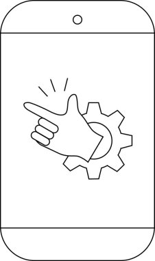 Telefonun içindeki teçhizatın üzerinde parmak tabancası yapan bir el.