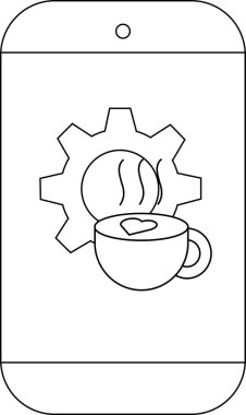 Telefon beyaz arka planda kalbi olan kahve kupasını vites simgesinin içinde gösteriyor.