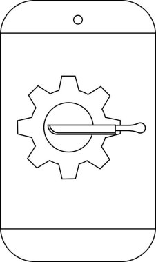 Telefona bağlı nesne, merkezi delip geçen bir bıçakla çemberi çevreleyen bir teçhizat gösteriyor.