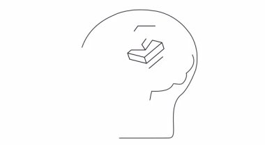 Yığılmış dikdörtgen bloklar içeren beyni olan bir kafa çizimi.