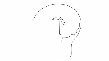 Çizgi sanatı bir insan kafası çizimi içinde rüzgar türbini ve rüzgar okları olan beyin şeklindeki bir form içerir.