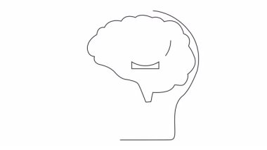 Çubuklarla dolu bir kasede erişte bulunan beyni olan bir kafa çizimi.