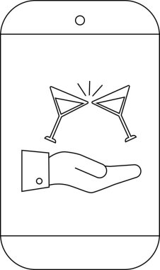 Cep telefonunda ekranda martini bardakları kızartılan bir el görülüyor.