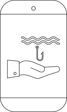 Bir cep telefonu dalgalı hatların altında balık oltası sunar