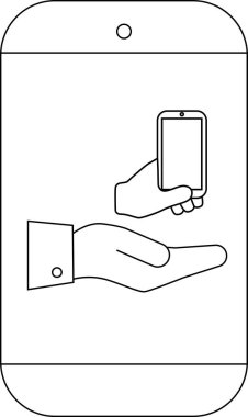 Bir telefon ekranında başka bir elin üzerinde telefonu tutan bir el görülüyor.