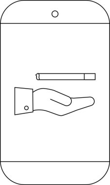 Bir telefon ekranında, yuvarlak dikdörtgen telefon şeklinde sigara sunan bir el görülüyor.