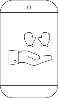 Bir telefon ekranında iki eldiven sunan bir el görülüyor.