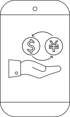 Bir elin üstünde dolar ve yen arasında para değişimi gösteren bir akıllı telefon.