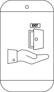 Akıllı telefon ekranında bir çıkış kapısı simgesini tutan bir el görüntüler