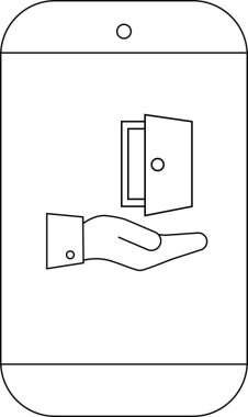 Bir akıllı telefon açık bir kapıyı bir elin üzerinde gösterir.