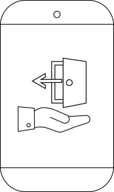 Akıllı telefonların ana hatları içindeki bir el çizgisi üzerinde bir çıkış kapısı simgesi