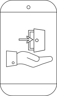 Telefonu okla açık bir kapıyı tutarken.