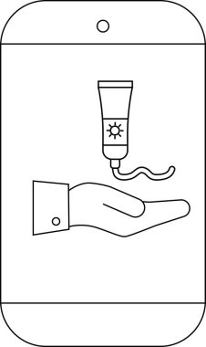 Cep telefonu ekranında bir tüp krem ile el gösterilir