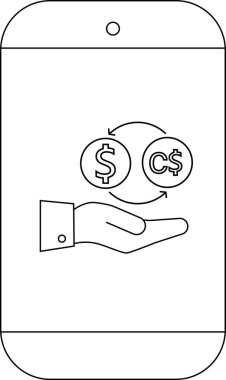 Telefon, Kanada dolarlarını değiş tokuş ederek döviz kurunu gösteriyor