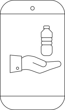 Telefon ekranında su şişesi sunan bir el görünüyor.