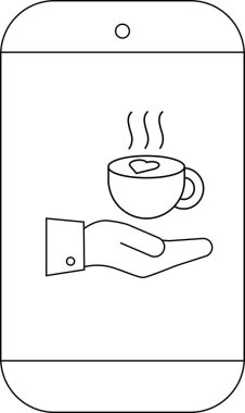 Akıllı telefon ekranı, kalp buharı yükselen el bardağı.