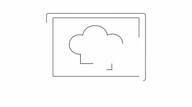 Bir dizüstü bilgisayar basit çizgi çiziminde bir şef şapka simgesini gösterir