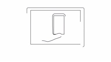 Ekranda akıllı telefonu tutan bir eli gösteren bir dizüstü bilgisayar çizimi