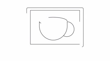 Yürekli bir kahve fincanını gösteren dizüstü bilgisayarın taslağı.