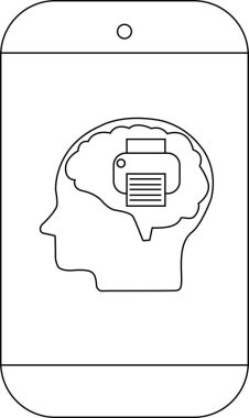 Yazıcıyı tutan beyin şeklindeki bir baş silueti akıllı telefon hatlarının içinde oturur.