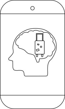 Telefona yerleştirilmiş tekerlekli bavul içeren bir beyin profili.