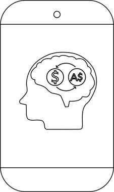 Bir hat çizimi, bir telefon ve beyinde para değişimi uygulaması olduğunu gösteren işaretler gösteriyor.