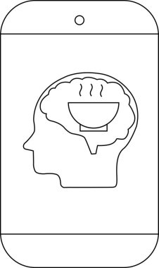 Çizgili bir telefon bir kafa profili gösterir Buharlı bir kase beynin içindedir