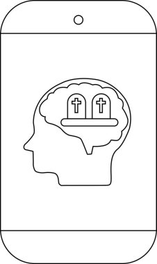 Bir telefon içinde iki mezar taşı olan bir beyin içeren bir baş simgesini görüntüler.