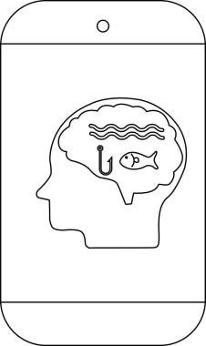 Bir telefon, kanca ve balık içeren bir beyin ile dolu bir ana hatları gösterir.