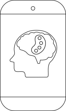 Bir telefon, çember şeklinde fasulye şeklindeki bir beyin ile bir kafa hatlarını görüntüler.