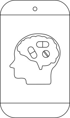 Bir telefon, içinde haplar olan bir beyin profili gösterir.
