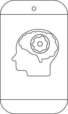 Bir telefon, içinde dişli bir beyin olan bir kafa gösterir.