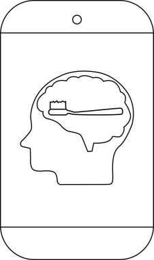 Bir telefon, içinde diş fırçası olan bir beyin sergiliyor.