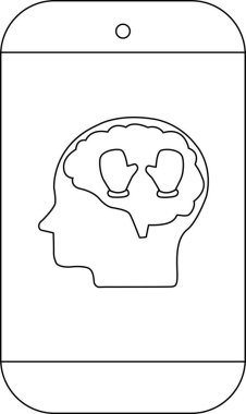 Bir telefon, iki eldiven çizimi içeren bir beyin içeren profil siluetini görüntüler